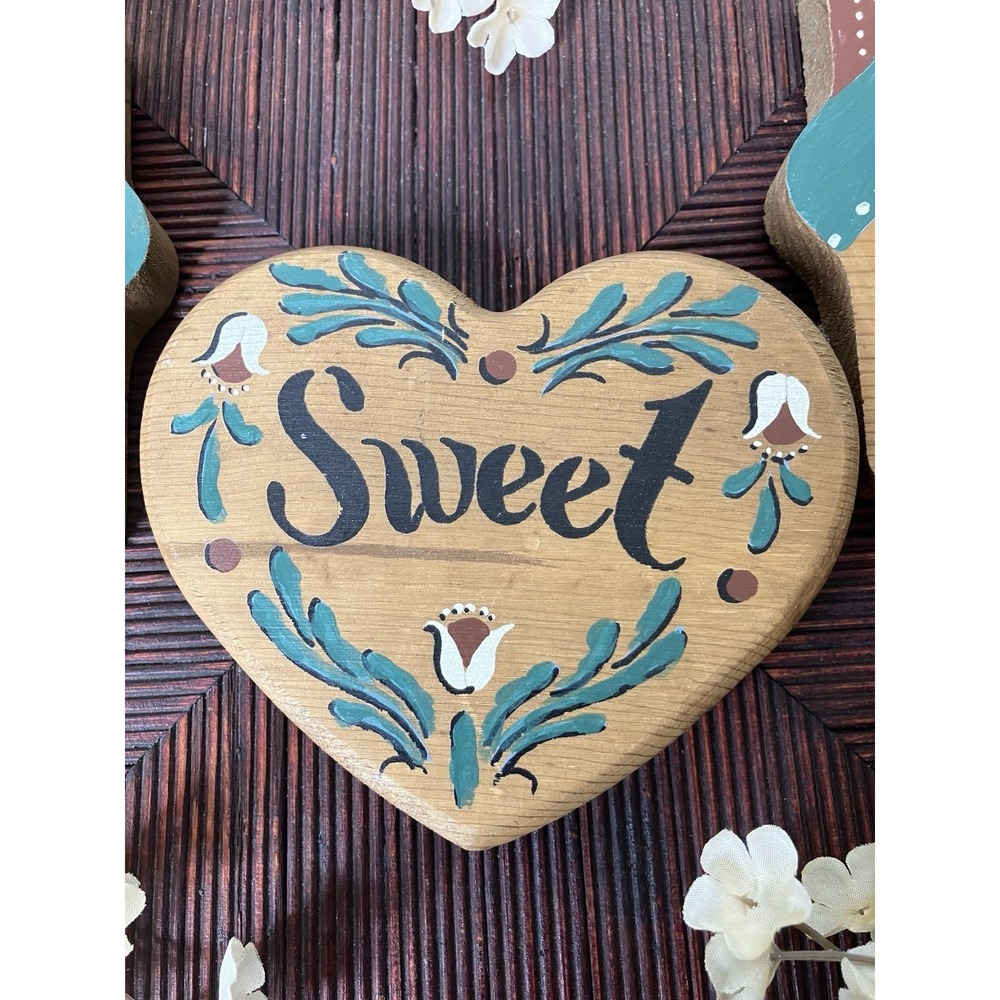 Vintage Home Interior Wooden Green Home Sweet Home House Heart Wall Decor 3 Pcs - Picture 5 of 7